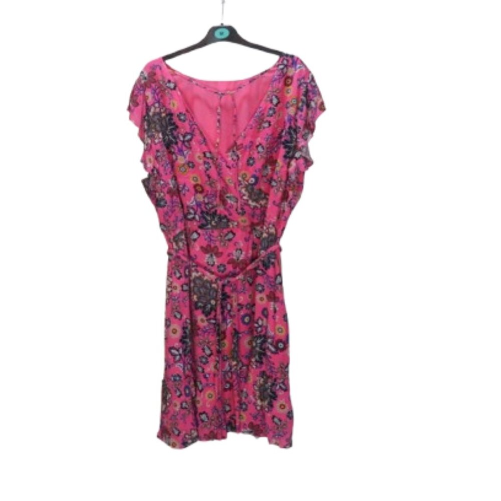 Loft Flutter Sleeve Ruffle Hem Pink Floral V Neck Dress Open Back Size 20 - Picture 4 of 14